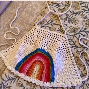 Handmade 70s Style Rainbow Cotton Crochet Halter Top XS/s